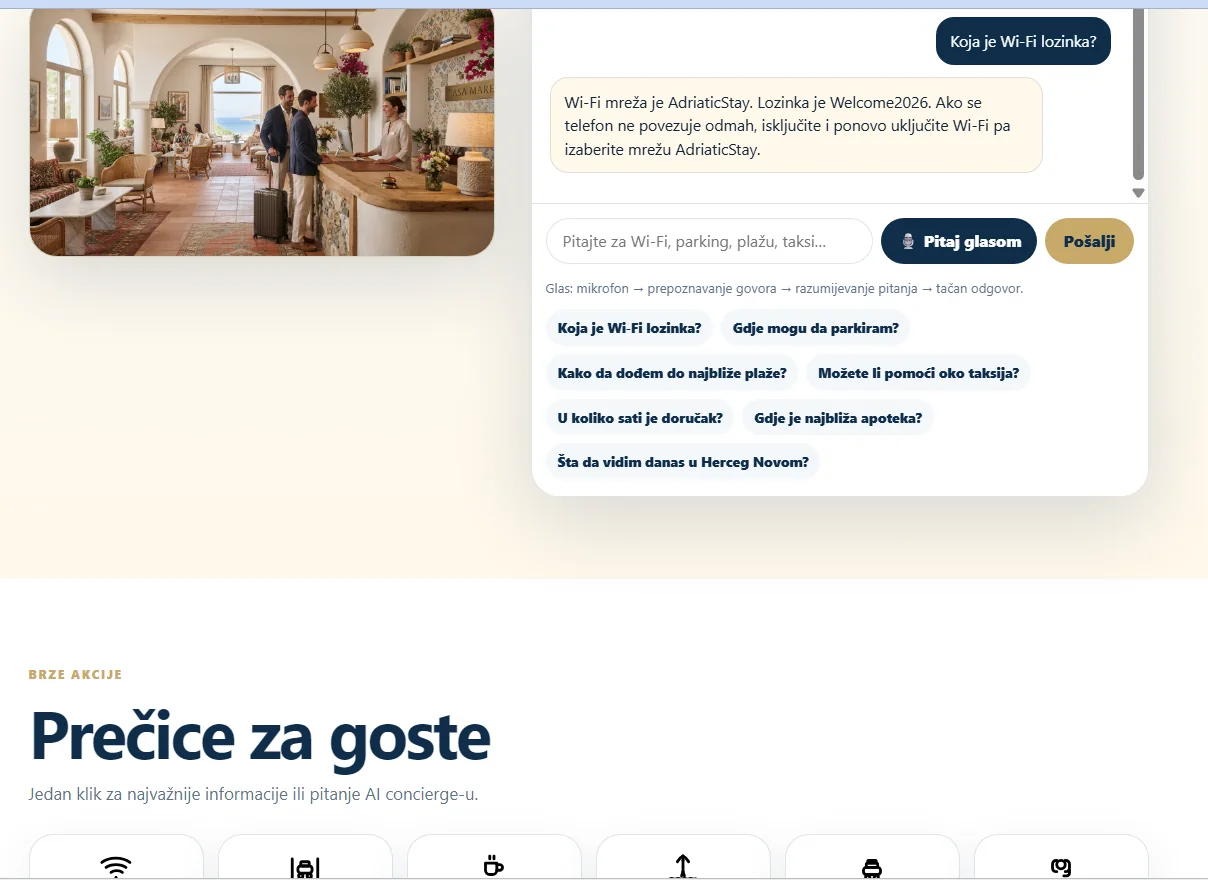 Adriatic Digital Concierge interface
